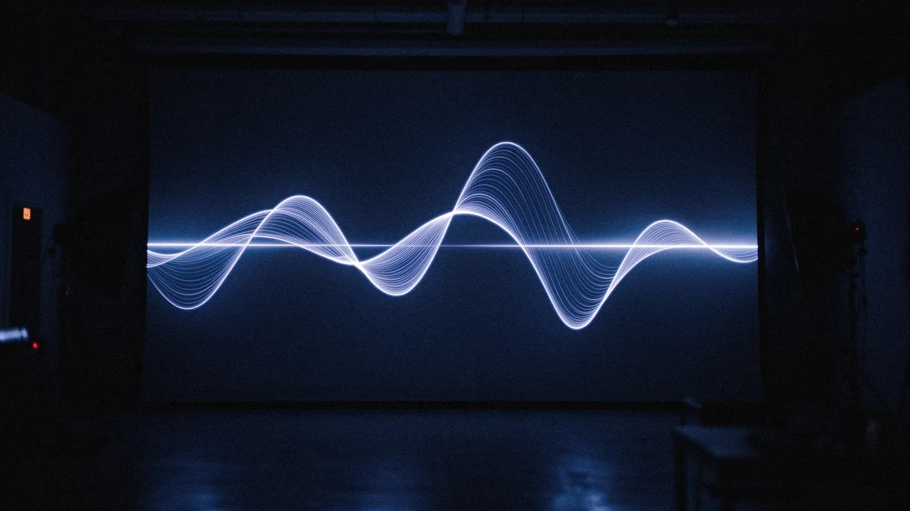 A waveform rendered as blue light trails across a dark screen